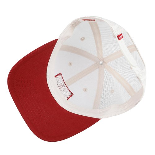 Two Tone Trucker Hat with Logo Patch, Red, One Size