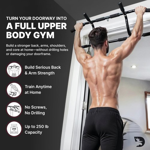 DMoose Fitness Pull Up Bar for Doorway - 250 Lbs Capacity | No Screws, Padded Grips & Easy Installation