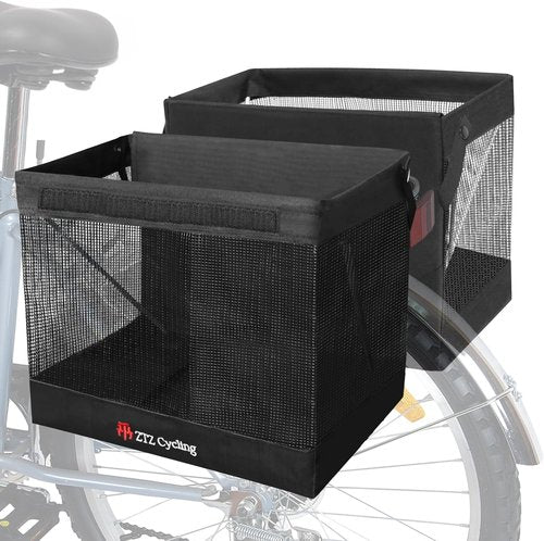 Zmgdrm Bicycle Grocery Panniers, 2PCS Foldable Bike Panniers Bags for Rear Rack, Rear Bike Basket Ebike Rear Rack Bags for Shopping Cycling Traveling Commuting(2 Pack)