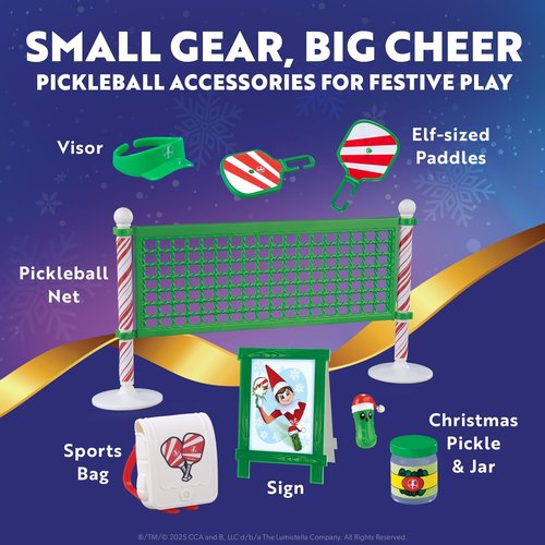 The Elf on the Shelf Polar Props Pickleball Play Pack Set - Elf Props and Accessories for Fun Holiday Sports Elf Scenes - Scout Elf Not Included