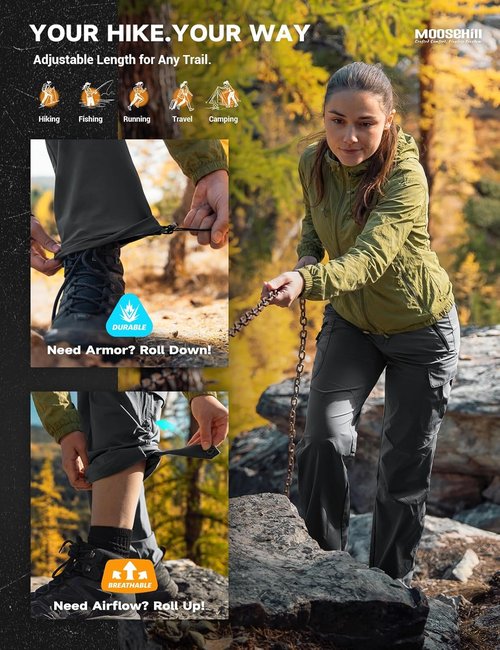 Moosehill Women's Hiking Pants - Quick-Dry, Lightweight Cargo Design with 5 Deep Pockets
