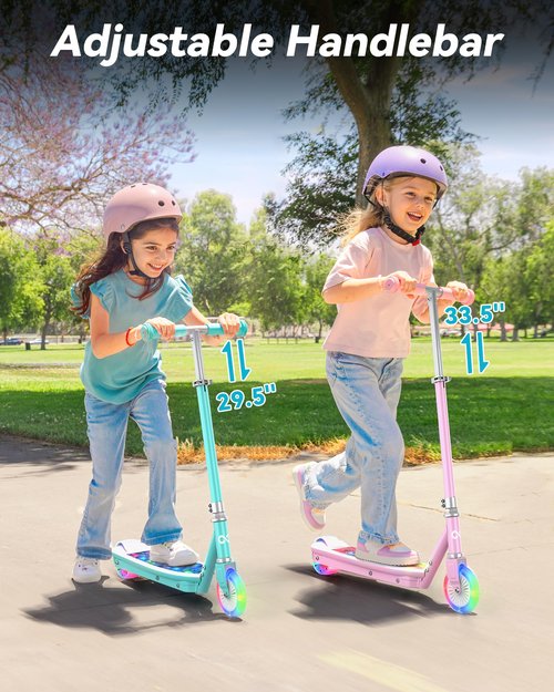 Gyroor KS2 Kids Electric Scooter with LED Lights – Safe 5 MPH Speed, Foot Sensor Start, Adjustable Handlebar, Fast Charging, for Ages 6–12,Pink
