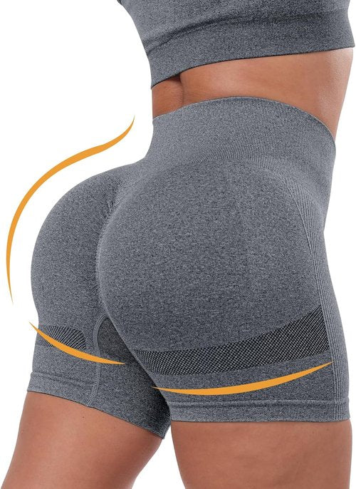 CHRLEISURE Women's High Waisted Booty Shorts - 4 Pack Seamless Scrunch Design for Ultimate Comfort