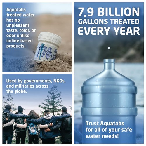 Aquatabs Water Purification Tablets - Easy-to-Use Water Filtration System | 397mg, 100 Pack for Camping & Emergencies