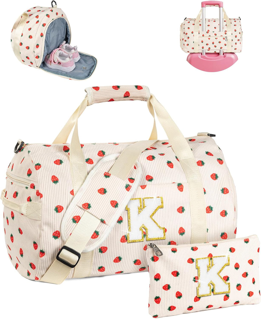 Skiennix Girls Gym Bag - Personalized Weekend Duffel with Shoe Compartment & Makeup Bag | Ideal Gift for Teens (Letter K)