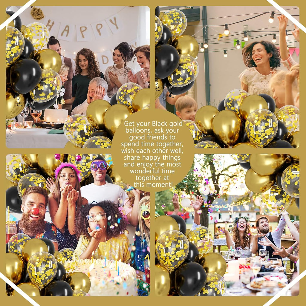 OWill Black and Gold Confetti Balloons - 100pcs 12" Balloons for Birthdays, Graduations & Weddings