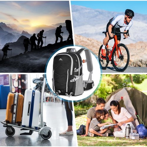 IGOLUMON Hiking Backpack 40L Packable Camping Backpack for Men Women Waterproof Lightweight Hiking Daypack Foldable Travel Daypack for Climbing Trekking Camping,Black