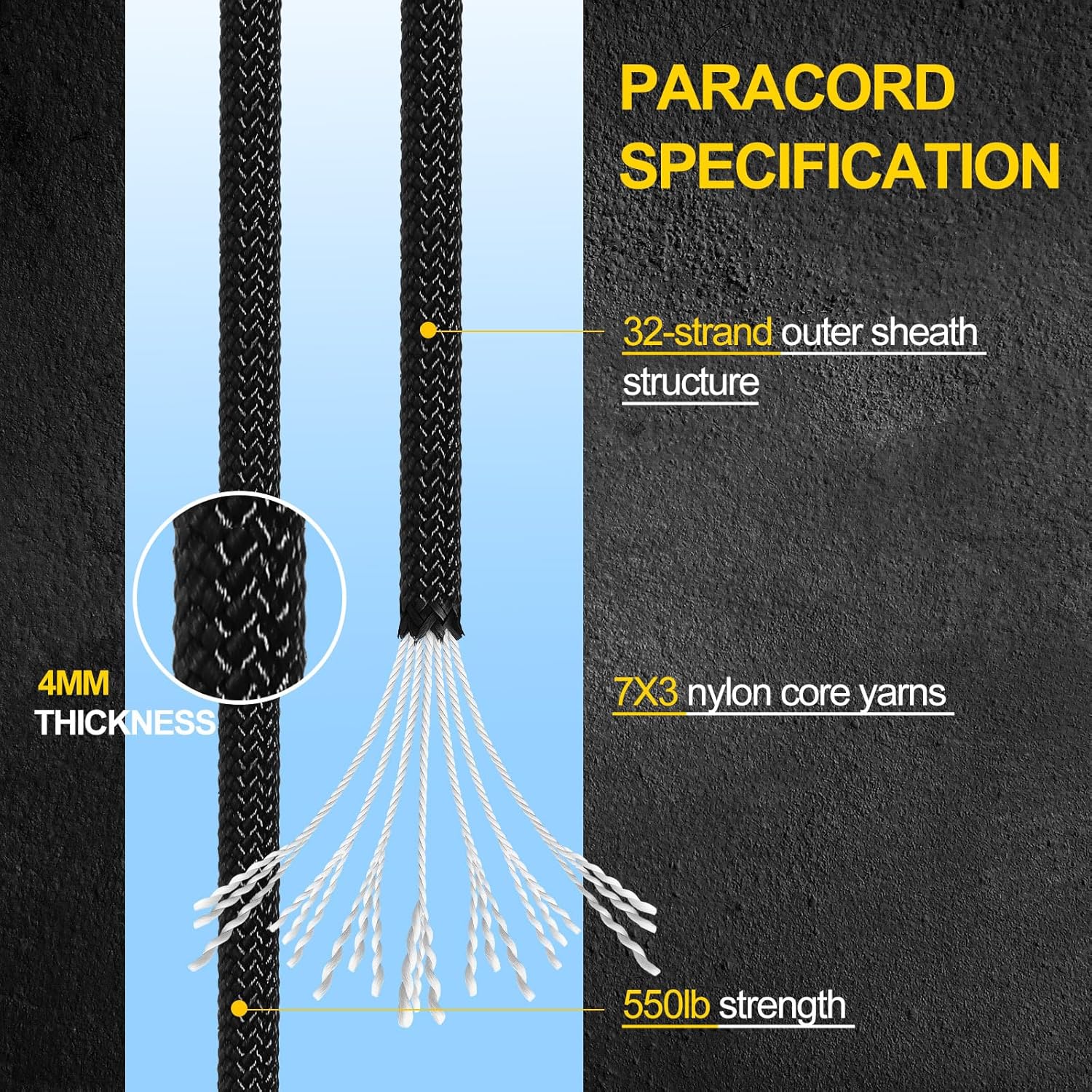 Satinior Paracord Rope 1250ft - 7 Strand Core Tactical Parachute Cord for Survival & Camping Gear - 4mm Nylon String