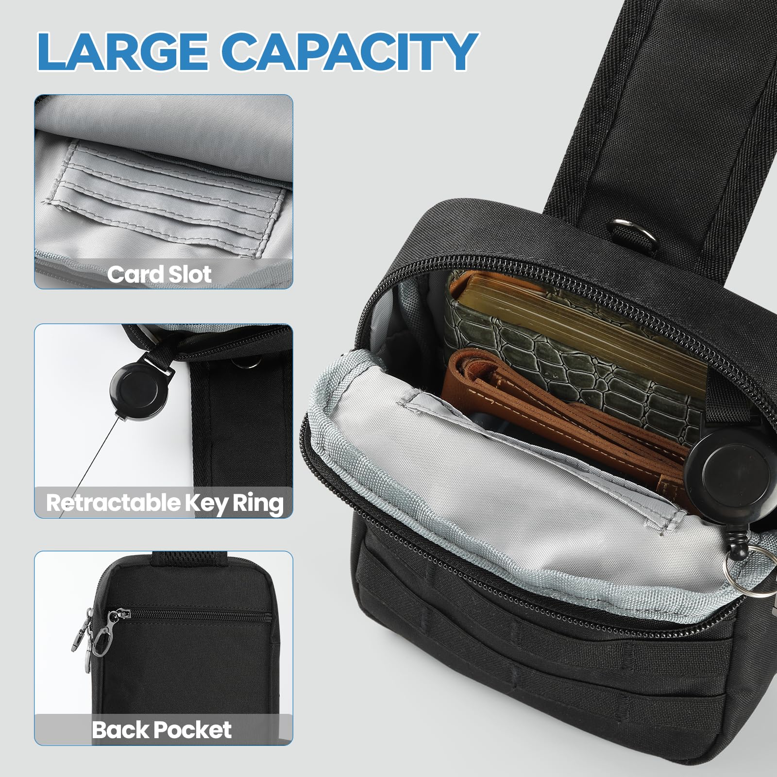 Sling Bag, Tactical Anti Theft Crossbody Bag with Zipper Lock RFID EDC Small Chest Bags for Men Women