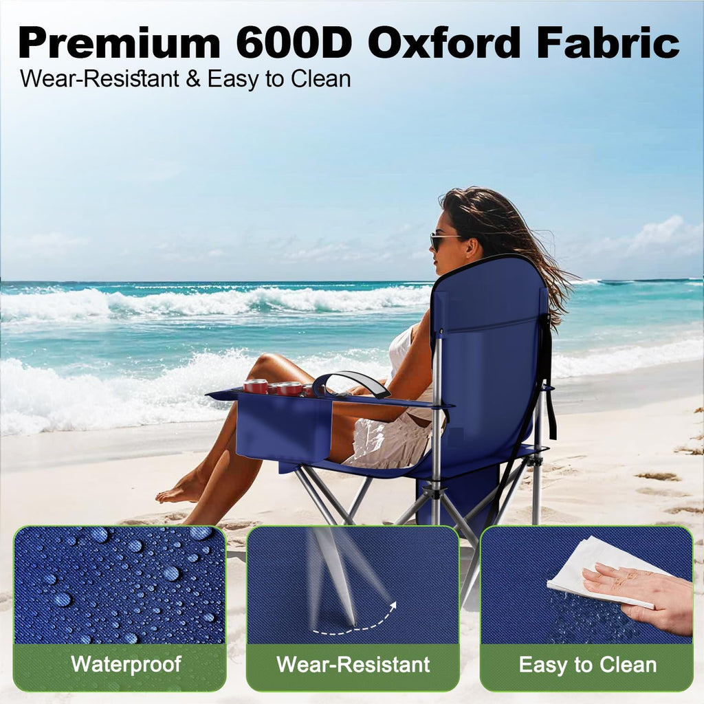VTOY Folding Camping Chair - Durable 600D Oxford Fabric with Cooler Pouch & Cup Holder | Portable Outdoor Seating
