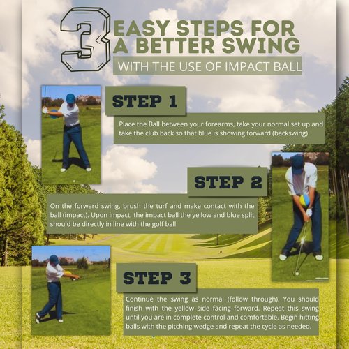 Impact Ball - Golf Swing Trainer Aid - Large (Blue/Yellow) - All Skill Levels, Improve Your Golf Swing, Make Better Contact, Flush More Shots