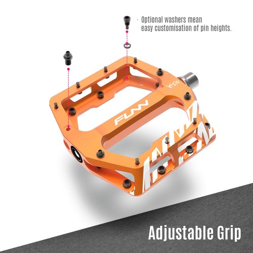 Funn Funndamental Flat Pedals - Wide Platform Bicycle Pedals for BMX/MTB Mountain Bike, Adjustable Grip for Outstanding Stability, 9/16-inch CrMo Axle (Blue)
