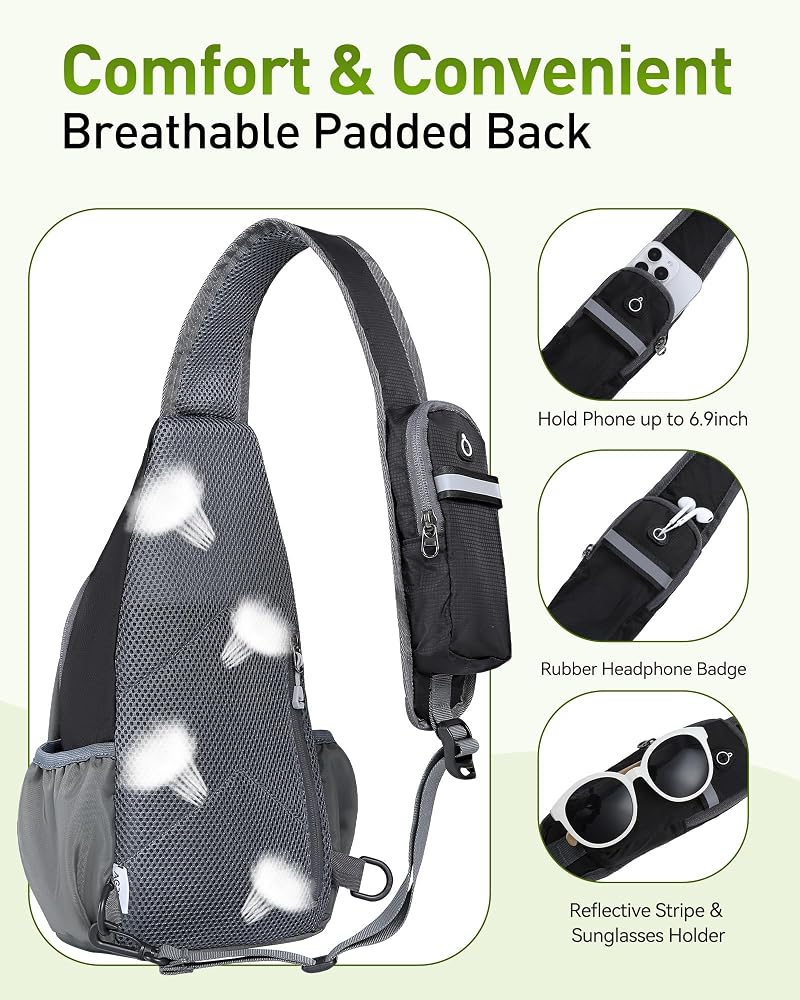 Lightweight Crossbody Sling Bag with Water Bottle Holder for Hiking & Travel