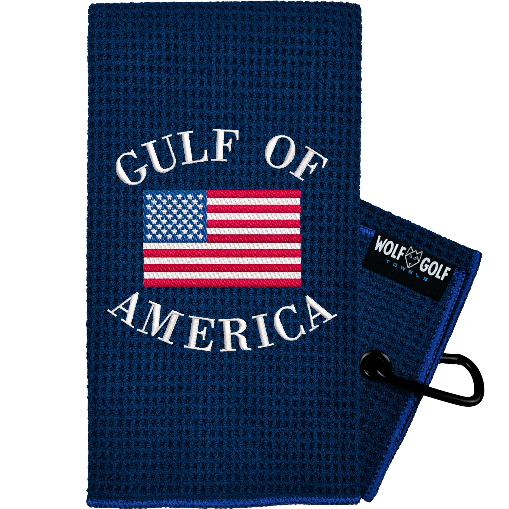 Wolf Golf Towels Gulf of America Golf Towel | Embroidered Microfiber Funny Golf Accessories | Navy Gulf of America Towel