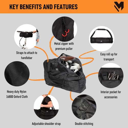 lamaki Bike Travel Bag, Folding Bike Bag 14-20 inch - Universal Fit Folding Bicycle Cover- Heavy Duty 1680D Nylon, Premium Metal Zippers, Roll up for Storage - Bike Travel Case