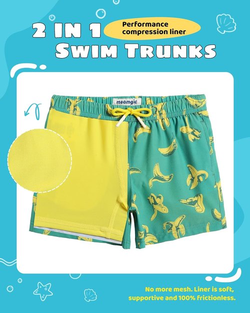 maamgic Boys Swim Trunks with Compression Liner Toddler Stretch Swim Shorts
