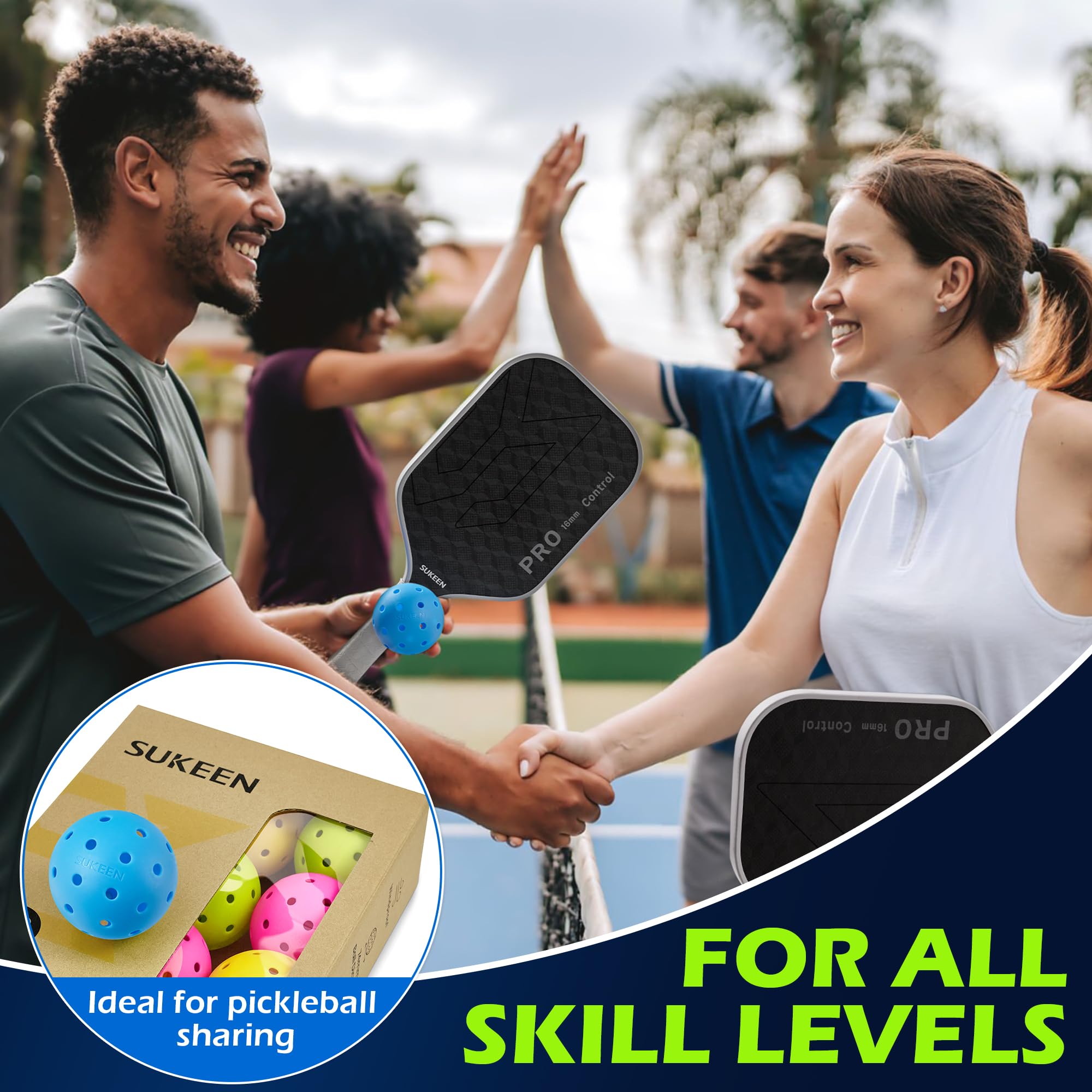Sukeen Outdoor Pickleball Balls 40 Holes, High Bounce True Flight Pickleball Ball, High Visibility Outdoor Pickleballs, High Elasticity Pickle Balls with Mesh Bag, 20 Pack Blue