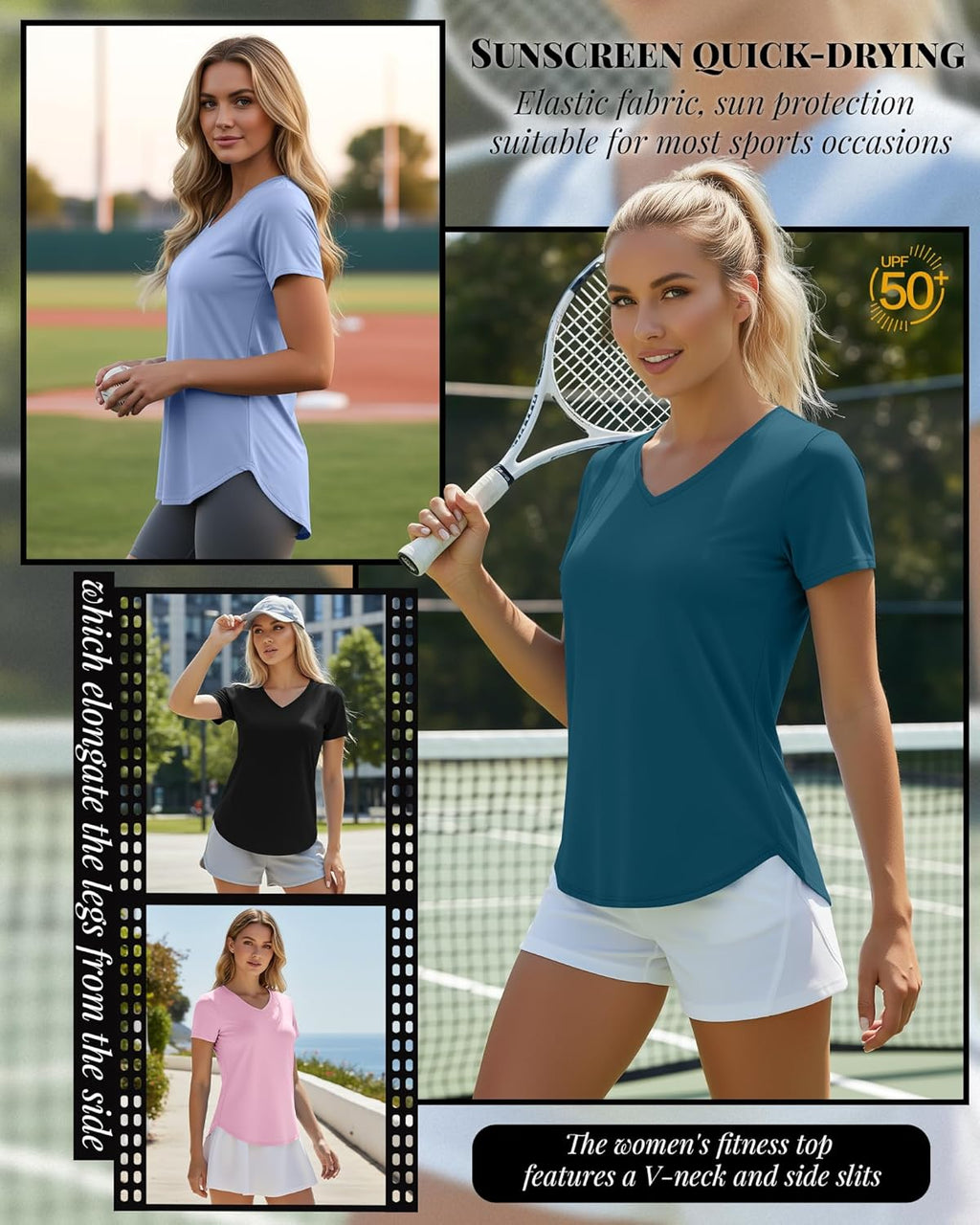 Oakgarden Women's Workout Tops - Quick Dry UPF 50+ V Neck Gym Shirts | 4 Pack, Lightweight & Stylish