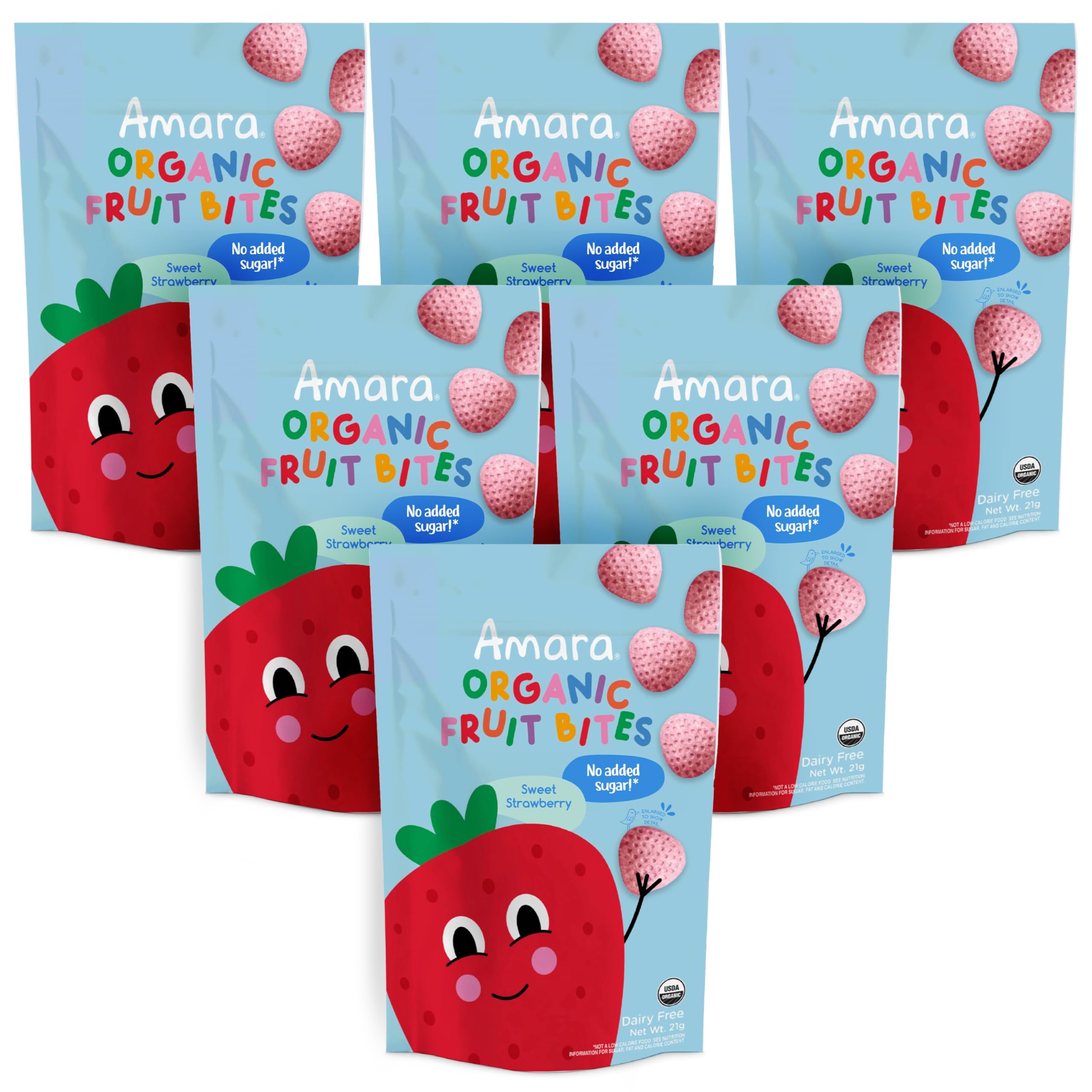 Amara Organic Fruit Bites Sweet Strawberry - No Added Sugar, Dairy-Free, Nut-Free Healthy Fruit Snacks, Made with Organic Whole Foods, Allergy-Friendly Healthy Fruit Snacks for Kids - 21g 6PK