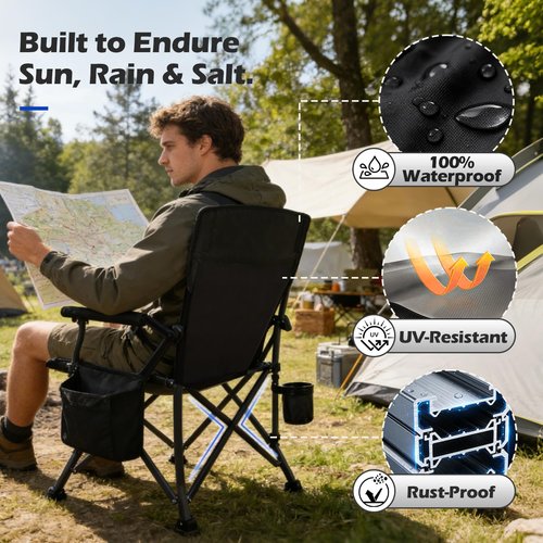 JKLESA XL Premium Camping Chair - 400lb Capacity, Oversized 23.7" Wide Seat, Heavy Duty 600D Oxford Fabric, Padded Camping Chair Portable for Outdoor, Beach, Tailgate Parties Solid Slate