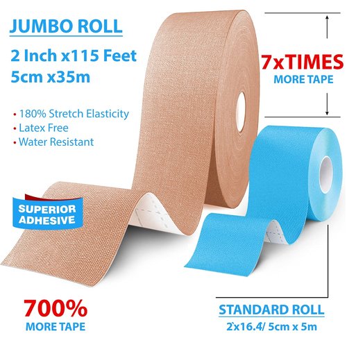 Starktape Kinesiology Tape for Physio Sports Tapes for Therapy for Knee, Shoulder, Ankle, Wrist, Back, Rock Roll Blue 115 ft