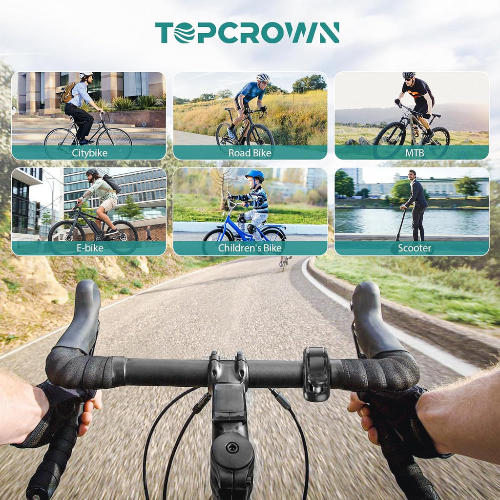 Topcrown Bike Bell - High-Volume Aluminum Alloy Bicycle Horn for Adults & Kids | Fits 22.2-31.8 mm Handlebars