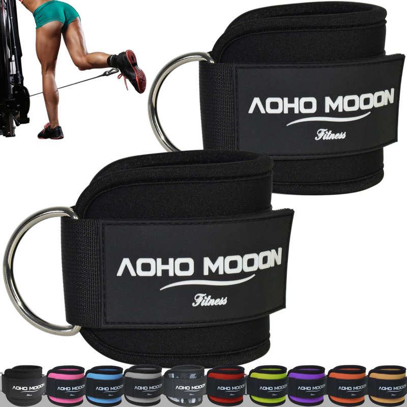 AOHO MOOON Ankle Strap (2 Pieces) for Cable Machine Women - Gym Workout Leg Strap, Premium Padding Ankle Cuffs, Glute Kickback Exercises Equipment, Pulley Attachment, One Size Fit All(Pair, BlackUp)