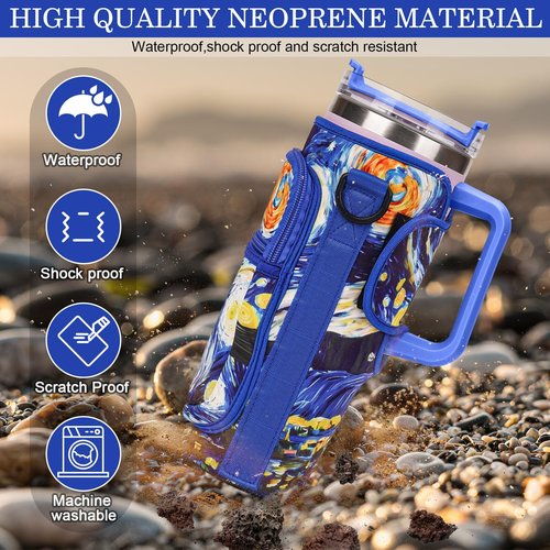 Water Bottle Holder Carrier Bag with Large Phone Pocket,Neoprene Water Bottle Carrier with Strap for Stanley 40 OZ Tumbler, Wrap Around Drink Purse Cup Holder with Straw Cover Accessories