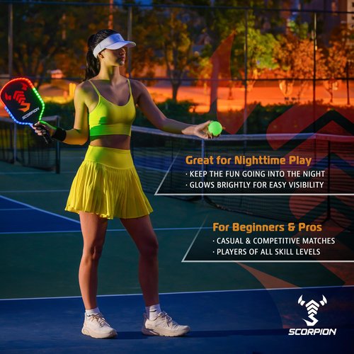 SCORPION 3 Pack Glow in the Dark Pickleball Balls, Clear Glow - True Flight Outdoor Pickleballs - Bright Sports Balls for Pickleball at Night - Consistent Bounce, 40 Holes for Precision, 26 Grams