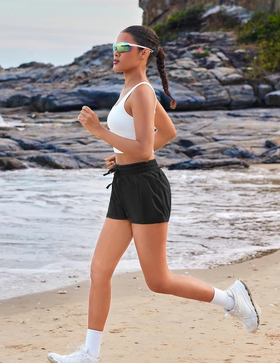 PINSPARK Women's 2-in-1 Running Shorts - Quick-Dry Athletic Gym Shorts with Liner Pockets