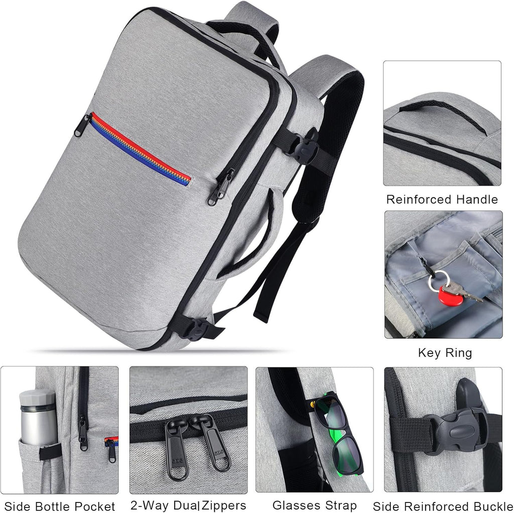 Skiennix Travel Backpack - TSA Approved Carry-On with USB Charging Port | 15.6-Inch Laptop Bag in Grey