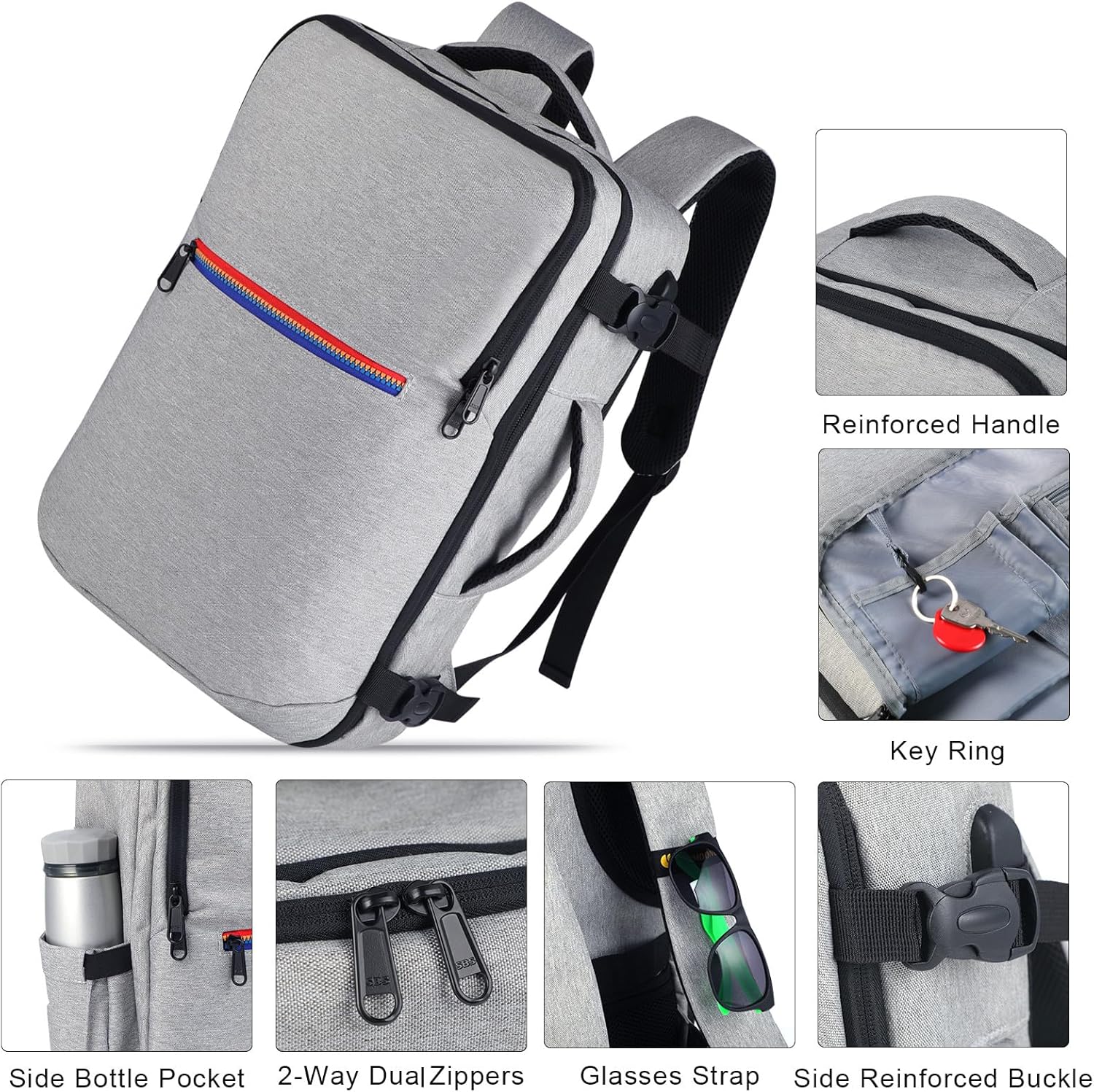 Skiennix Travel Backpack - TSA Approved Carry-On with USB Charging Port | 15.6-Inch Laptop Bag in Grey