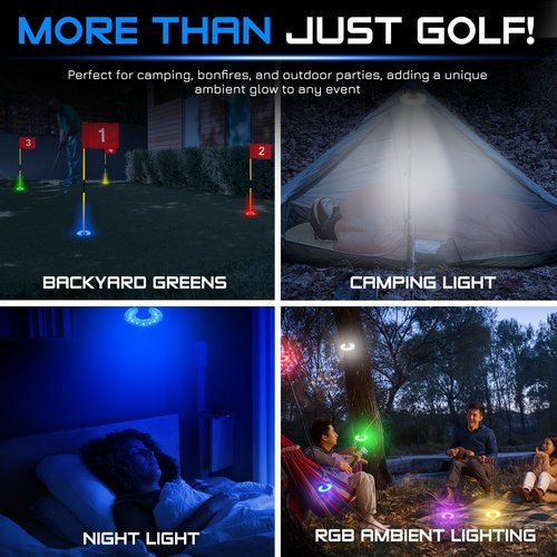 KINGTOP LED Golf Hole Lights (4-Pack) - Battery Operated, Anti-Glare Lens, Glow in The Dark Putting Cup Light, Easy C-Shaped Installation, Ideal for Night Golf, Putting Green Parties