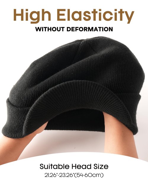 FURTALK Mens Beanie with Brim Thick Knitted Acrylic Beanie for Men Women Warm Outdoor Winter Hat, Black