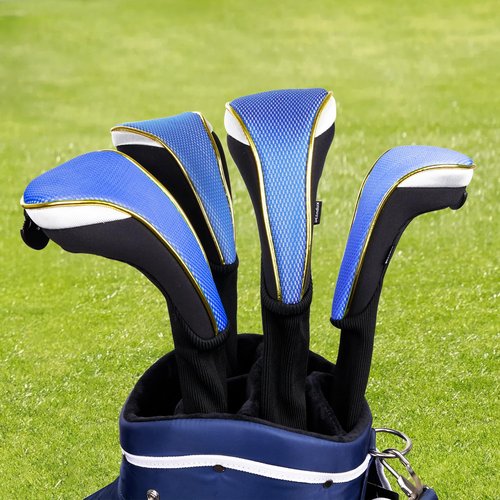 Andux 4Pcs/Set Long Neck Gold Golf Hybrids Club Head Covers with Dial No. Tag MT/HY15 (Blue)