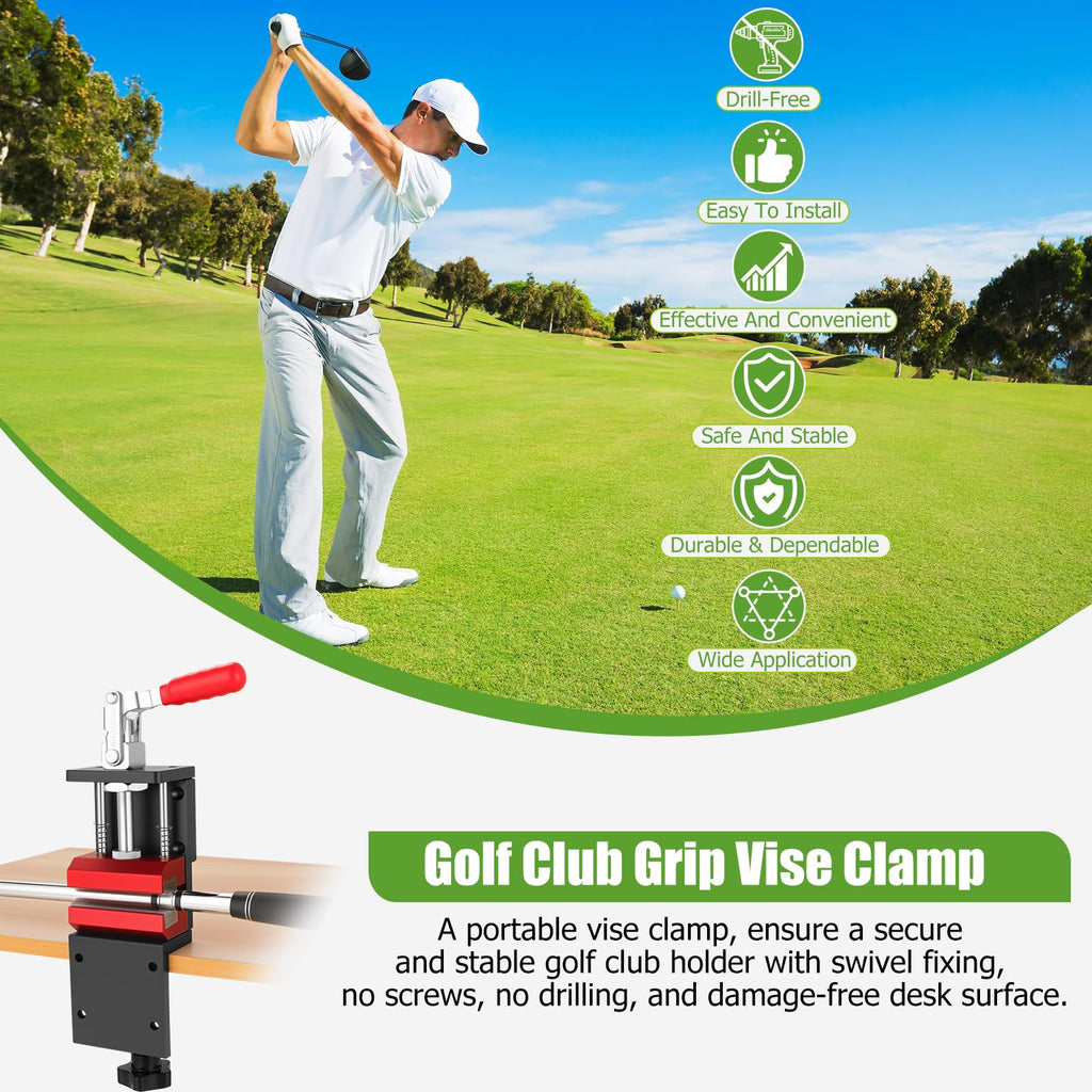 Poiyham Golf Club Regripping Kit, 2-in-1 No Drill Aluminum Golf Shaft Clamp, 360° Swivel Portable Table Vise, Golf Grip Kit for Regripping, Golf Repair Kit Removal Tool for Grip Replacement