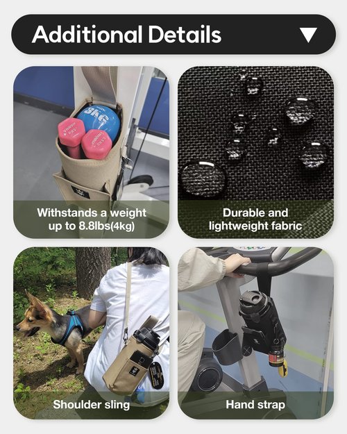 Monggria Magnetic Water Bottle Holder - Built-in Magnet for Easy Attachment to Exercise Equipment - Multi-Purpose - with Sling - Waterproof - Cordura Used Durability (Khaki)