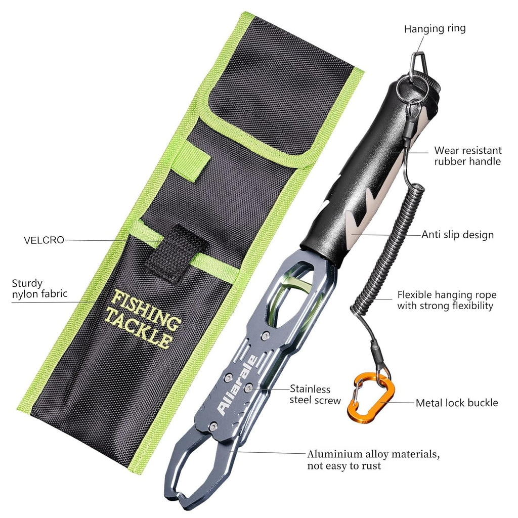 Skiennix Fish Lip Gripper - Professional Aluminium Alloy Fish Holder with 40 lb Weight Scale & 360° Rotation