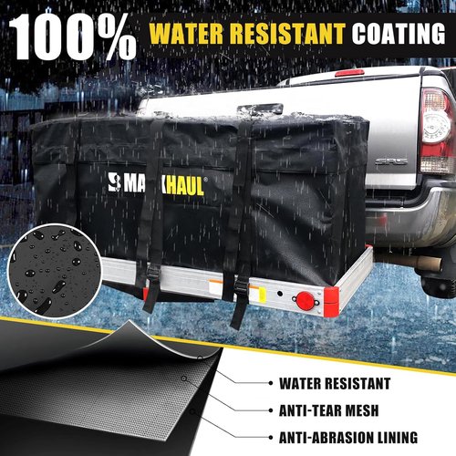 MaxxHaul 70209 Soft Shell Cargo Carrier Bag - Heavy Duty, Water Resistant, 47" x 20" x 20", Black with Straps