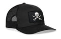 HAKA Jolly Roger Flag Black Trucker Hat – Jolly Roger Mesh Snapback Cap for Men, Women & Golf, Pirate Flag Design Baseball Dad Hat