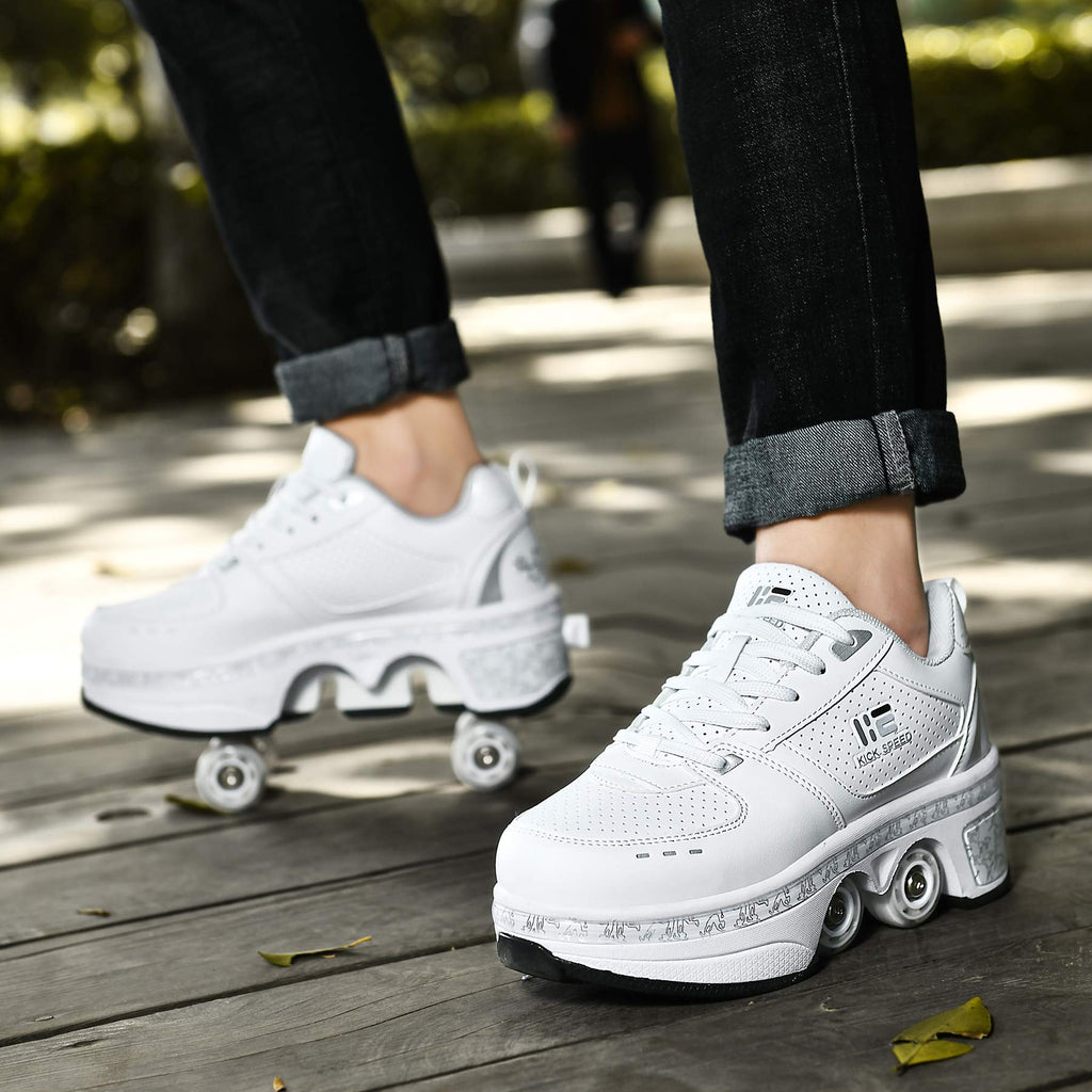 TAILORIA Four-Wheel 2-in-1 Roller Skate Shoes Unisex Roller Shoes & Sneakers Detachable Skate Shoes Kids Sneakers Shoes with Wheels Skating Roller Skates