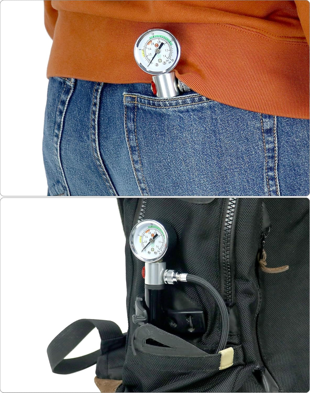 QWORK Sports Ball Air Pump - Powerful Hand Pump with Pressure Gauge for Basketball, Soccer & More | Black