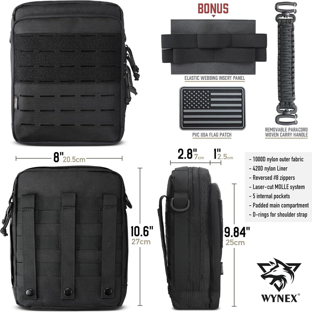 WYNEX Tactical Molle Admin Pouch - Large Capacity EDC Organizer with Double Layer Design & Elastic Webbing Panel