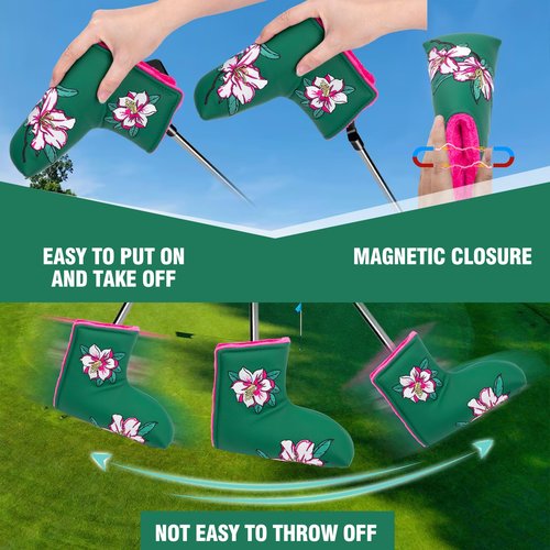 Golf Club Covers Azalea Embroidery Putter Headcover Driver Cover Fariway Wood Headcover Hybrid Cover Leather Mallet Putter Covers Blade with Magnetic Closure for Most Brand (for Blade Putter)