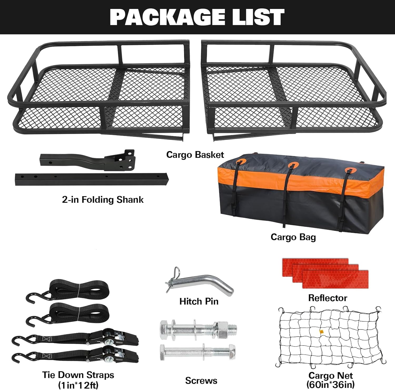 WEIZE Folding Hitch Mount Cargo Carrier - 60" x 20" x 6" with Waterproof Bag & 500 lbs Capacity
