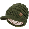 HONGTEYA Satin Lined Winter Beanies Hats for Men Women Knit Beanie Winter Hat Black (US, Alpha, One Size, Army Green)