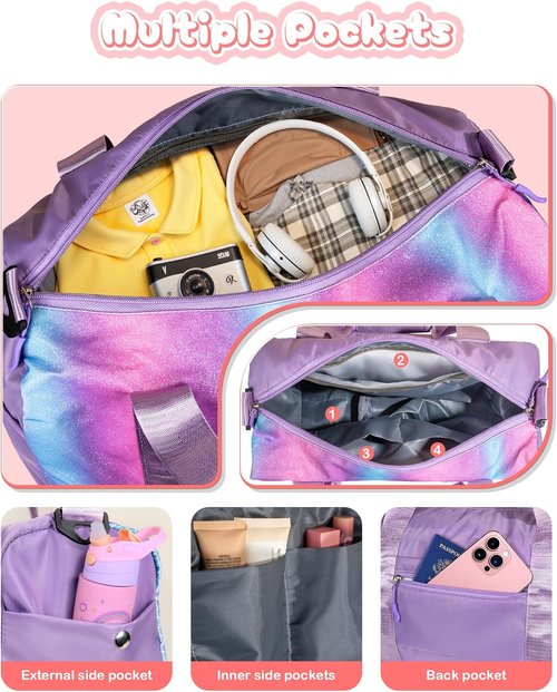 Cool Stuff Personalized Teen Girl Gym Bag - Shoe Compartment & Makeup Pouch | Ideal Gift for Ages 7-12 (Letter S)