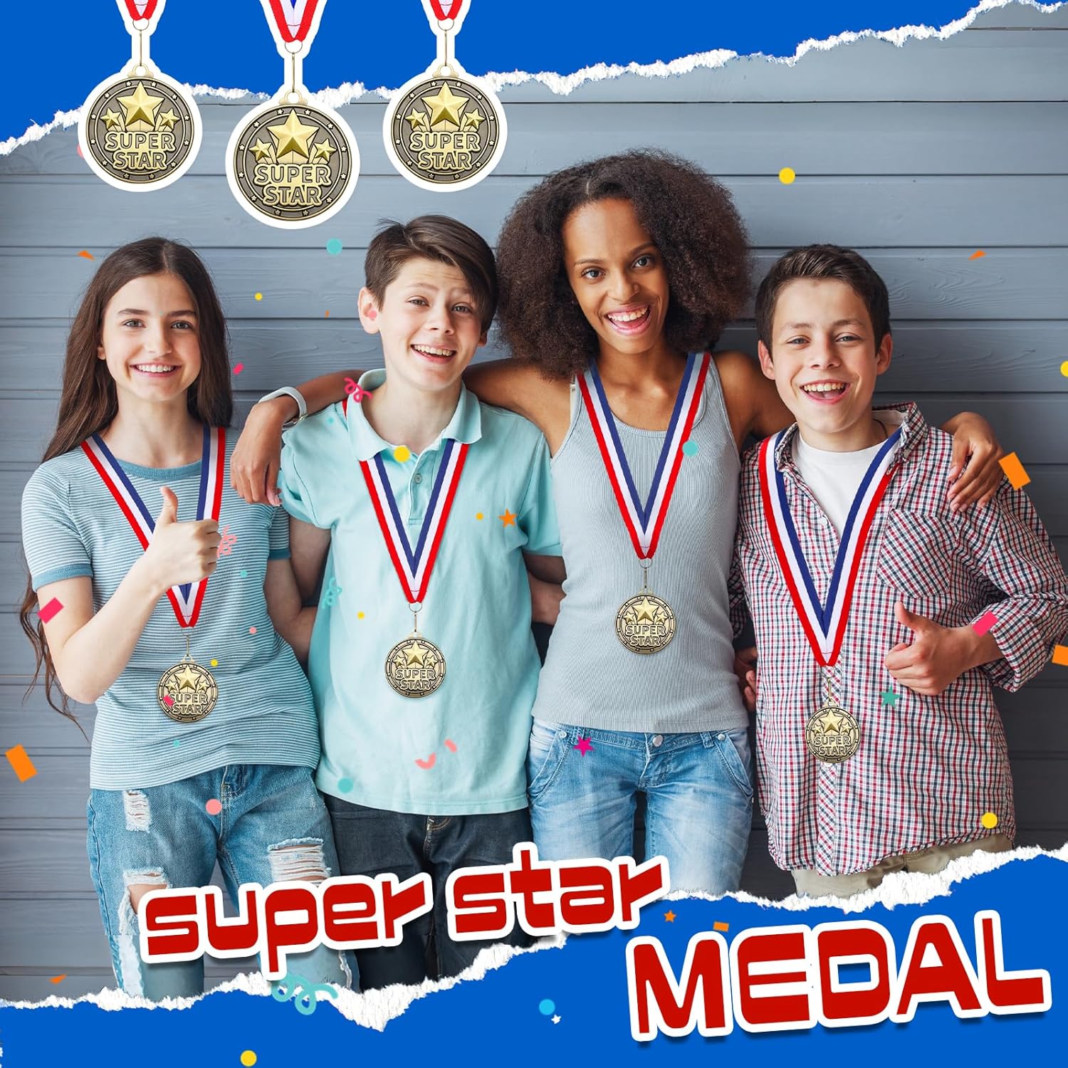 Quelay 30 Pcs Gold Medals - 2'' Metal Trophy Awards with Neck Ribbons for Kids & Adults