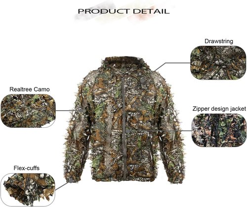 EAmber Ghillie Suit - 3D Leaf Camouflage Hunting Pants for Youth & Adults | Lightweight Coveralls