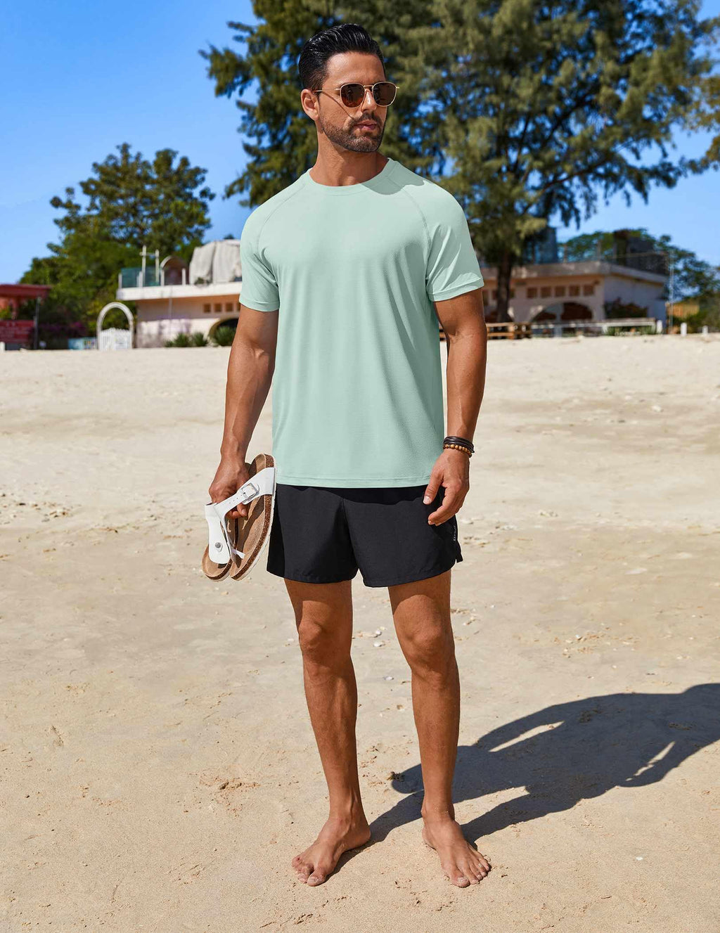 COOFANDY Mens Short Sleeve T Shirts UPF 50+ Uv Protection Rashguard Shirts Swimming Top for Men Light Green
